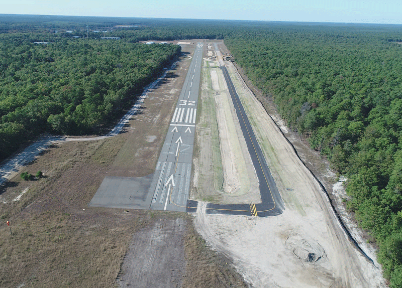 Runway 32 Taxiway construction at Eagles Nest Airport, West Creek, NJ. Photographed by Glenn Stott via drone