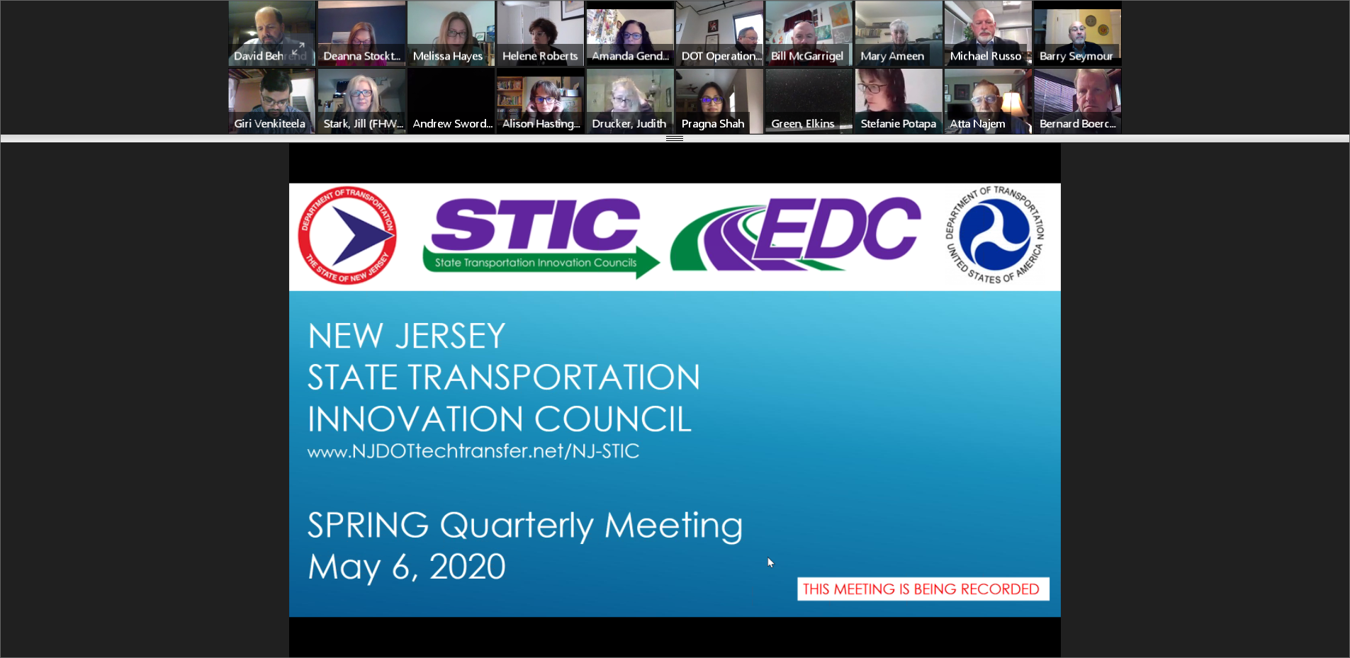 NJ STIC’s first virtual meeting on May 6, 2020