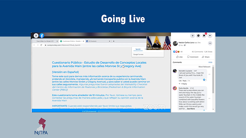 NJTPA’s online survey was available in translation and participants could leave comments (click for presentation)