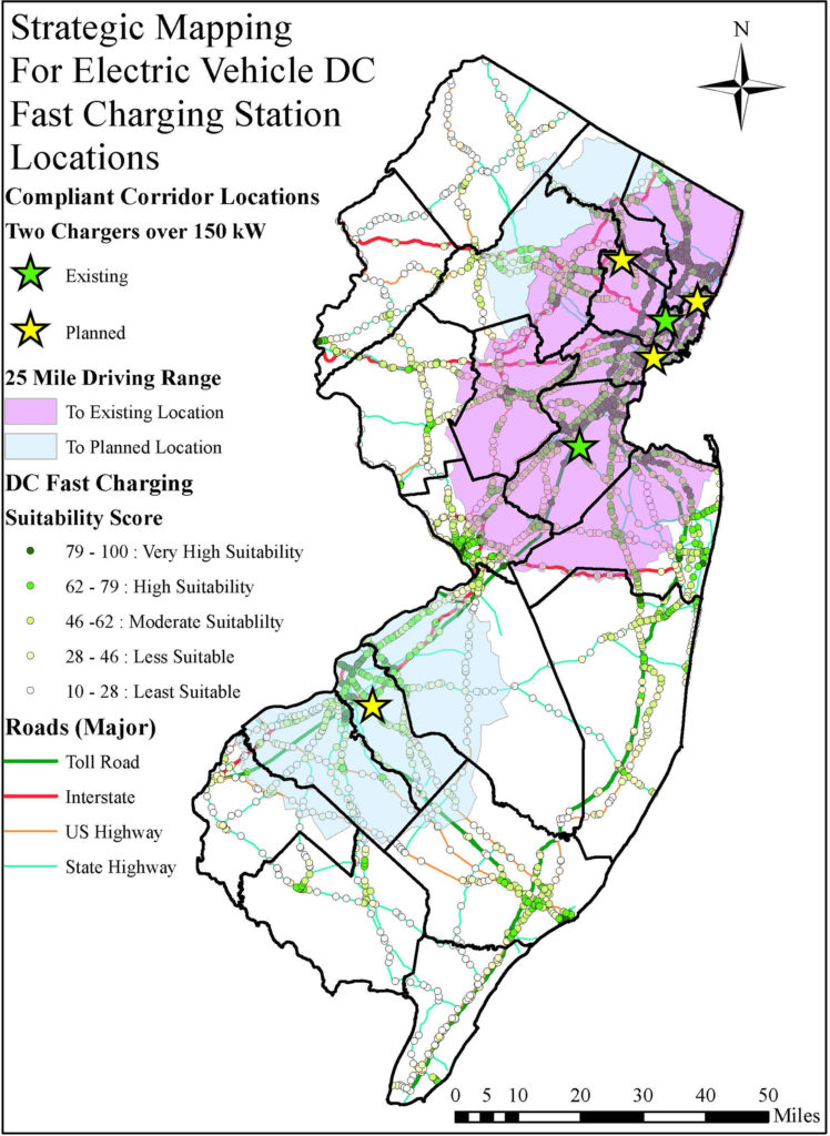 Strategic Mapping For Electric Vehicle DC Fast Charging Station Locations. Photo Source: NJDEP, 2020.