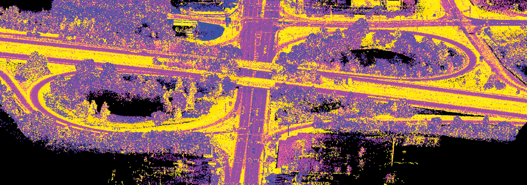 Figure 3. Routes 55 & 47 were surveyed using a mobile unit which produces an enormous number of accurate and precise points (approximately ¼” inches apart for about 2 miles) for this bridge replacement project.