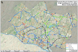 Mercer County uses their map of potential bicycle facility types for all County roadways and the Highway Department’s repaving schedule to identify projects for each paving season. Click for high resolution map