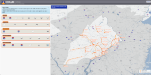 Image of a map of Philadelphia, with highway routes in orange, delineated into sections. Each section, when clicked on, shows two detour routes in the event of a serious incident.