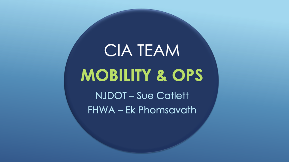 Slide image reading CIA Team Mobility & Ops NJDOT - Sue Catlett, FHWA - Ek Phomsavath