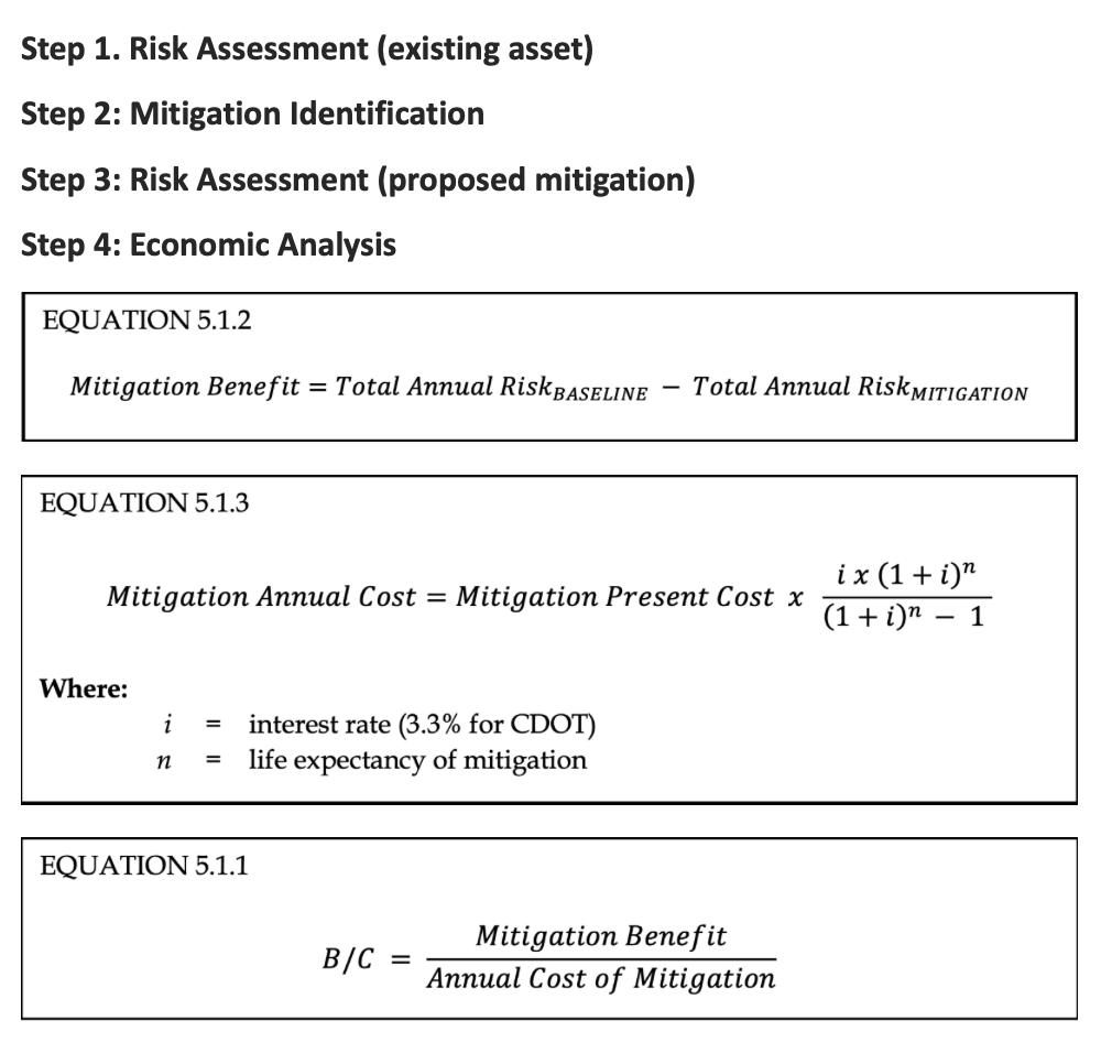 Figure 11. A sample framework for performing Economic Analysis for Risk Management, from CDOT’s Risk and Resilience Analysis Procedure. Courtesy of CDOT