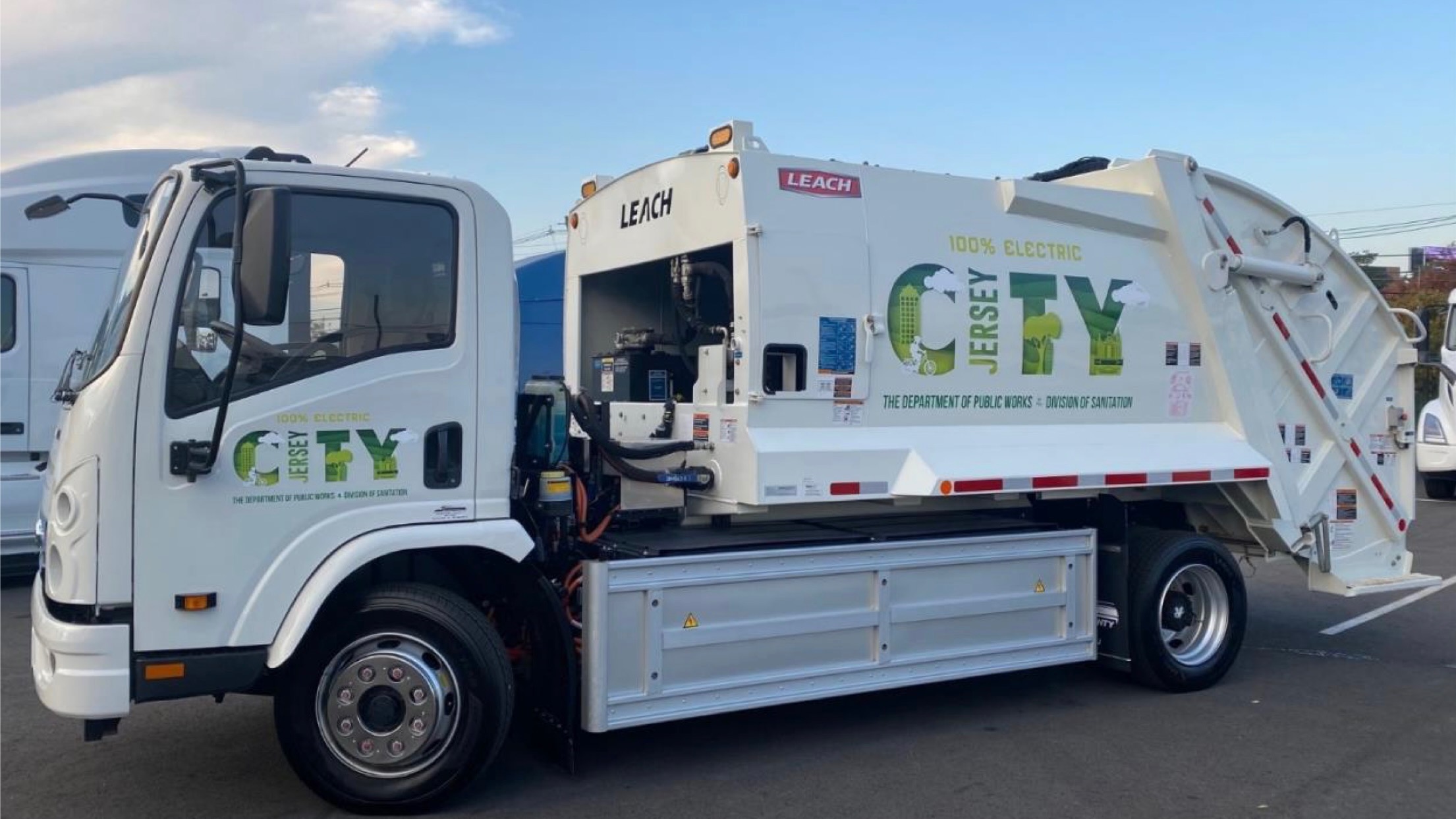 One of the five fully electric garbage trucks deployed in Jersey City, the first in New Jersey.