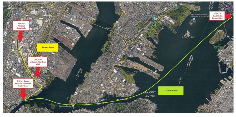 RAISE 2022 Factsheets show that the planned ferry route between the City of Elizabeth and Manhattan will also take advantage of connections between Elizabeth’s waterfront and Newark Liberty Airport. Courtesy of U.S. Department of Transportation.