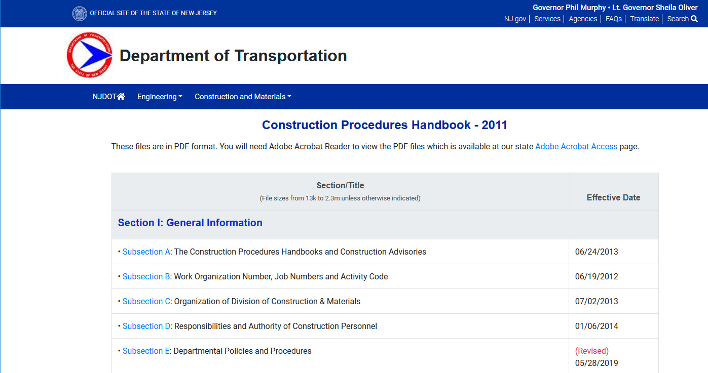 NJDOT Construction Procedures Manual